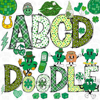 Preview of St patrick Letters & Numbers, St patricks day Doodle Alphabet PNG, st patrick da