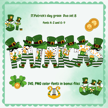 Preview of St.patrick's Day alphabet font A-Z ,0-9 PNG SVG  set 8.