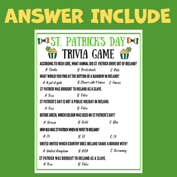 St Patricks Day Activities Trivia Riddle Game Unit Plans Lesson Early 