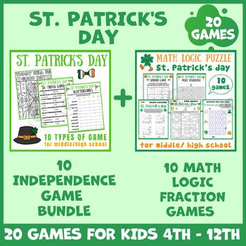 Preview of St patricks day math puzzle worksheets icebreaker game brain breaks no low prep