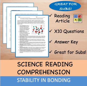 Preview of Stability in Bonding - Reading Passage and x 10 Questions (EDITABLE)