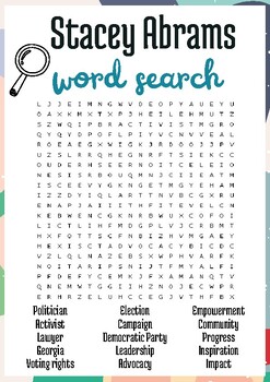 Preview of Stacey Abrams No Prep Word search puzzle worksheet activity