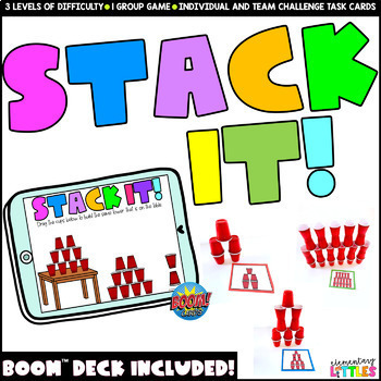 Preview of Stack It! Cup Stacking Task Cards and Game + Bonus BOOM Cards™