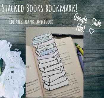 Preview of Stacked Books Bookmark {Editable - Blank and Neutral Boho Colors}