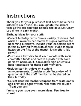 Preview of Staff Birthday Planner (editable)