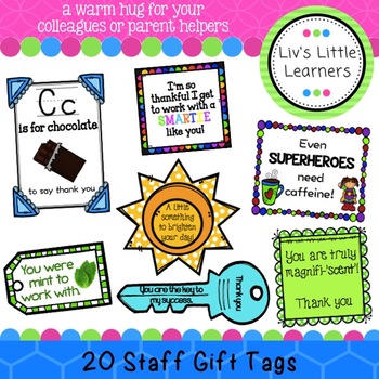Preview of Staff/Colleague/Parent Appreciation Gift Tags (thank you)