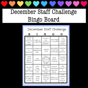 Preview of December Teacher Bingo Board - School Culture, Self-Care, Classroom Challenge