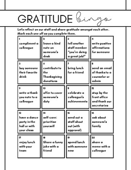 Preview of Staff Gratitude Bingo Board