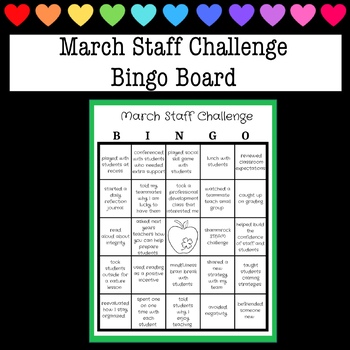 Preview of March Teacher Bingo Board - School Culture, Self-Care, Classroom Challenge