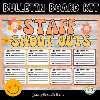 Preview of Staff Shout Outs Bulletin Board Letters Shout Out Cards Groovy Classroom Decor