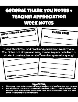 Preview of Staff Thank You Notes and Teacher Appreciation Week Notes