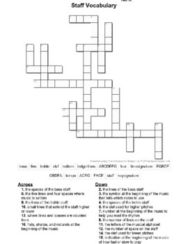 Staff Vocabulary Crossword Puzzle by The Band Lady TpT