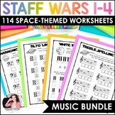 Music Worksheets BUNDLE - Staff Wars Treble, Bass, Alto, I