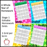 Stage 1 Homework Grid for the Year - Editable