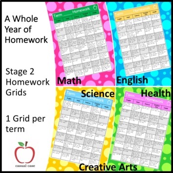 Preview of Stage 2 Homework Grid for the Year