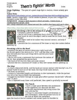 Preview of Stage Fighting Activity for Shakespeare, Acting, Drama or Movie Making