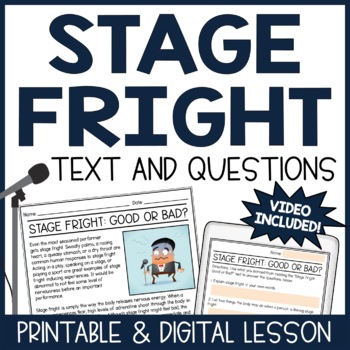 Preview of Stage Fright Worksheet and Questions | Oral Presentations | Performances