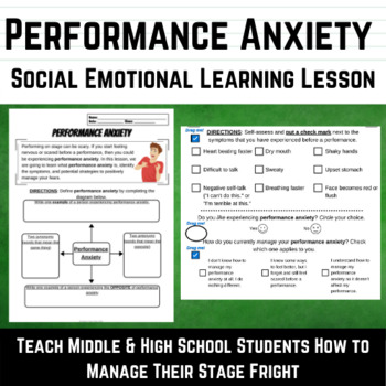 Preview of Stage Fright and Performance Anxiety Worksheets Chorus Sub Activity Choir Sub
