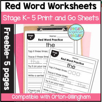 Preview of Stage K Sight Word Worksheets for Orton Gillingham FREEBIE