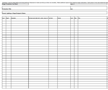 Stage Production Cue Sheet by Unshackled Learning | TpT