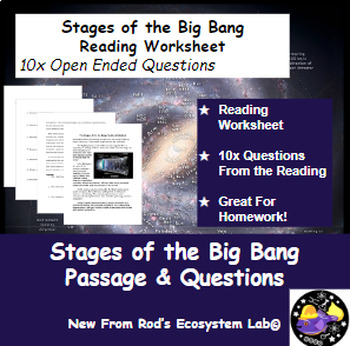 Preview of Stages of the Big Bang Reading Worksheet **Editable**