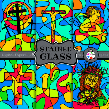 Preview of Stained Glass Christian Clip Art Graphics Set