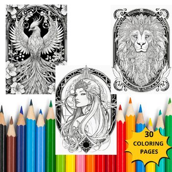 Preview of Stained Glass Coloring Pages - Adult Coloring Pages, Grayscale Coloring Page
