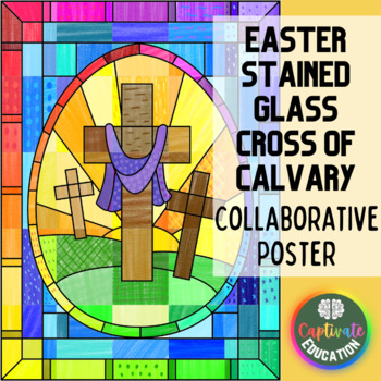 Preview of Stained Glass Cross of Calvary Collaborative Poster Christian Easter Activity