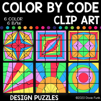 Stained Glass Designs Color by Code Clip Art Puzzles