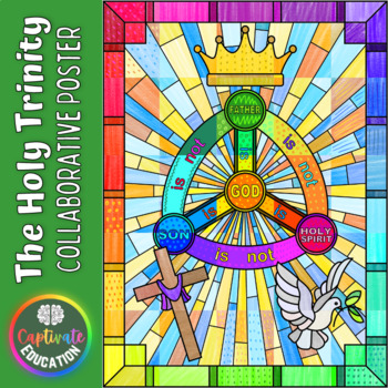 Preview of Stained Glass Holy Trinity Collaborative Poster Christian Coloring Activity June