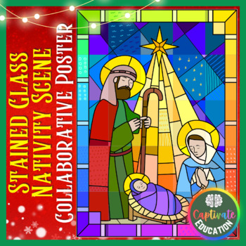 Preview of Stained Glass Nativity Christian Christmas Collaborative Poster Bulletin Board