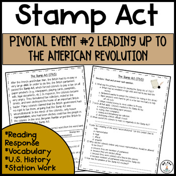 Preview of Stamp Act American Revolution U.S. History Reading Comprehension Worksheet