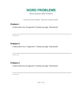 Preview of Stamp Collection Math Problems / Math Practice Worksheets For Students