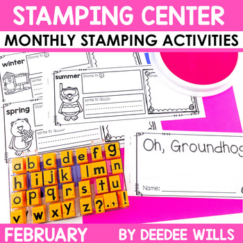 Preview of Stamping Center Math & Literacy No Prep Monthly Activities - February
