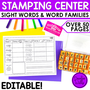 Preview of Stamping Center! No Prep Sight Words and Word Families Worksheets Editable!