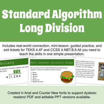 Preview of Standard Algorithm Long Division (Editable PPT)