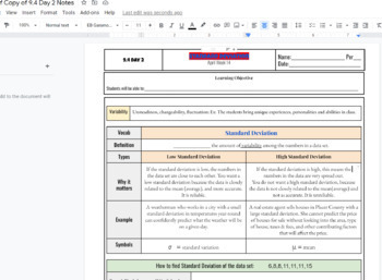 Preview of Standard Deviation Scaffolded Fillable Notes AND key