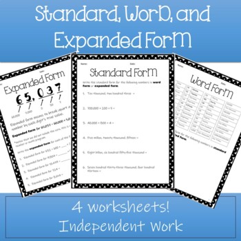 Preview of Standard, Expanded, Word Form - 4 Worksheets - Independent Work