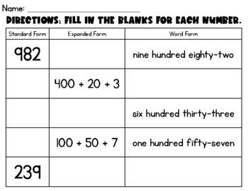 Preview of Standard, Expanded, and Word Form Worksheet