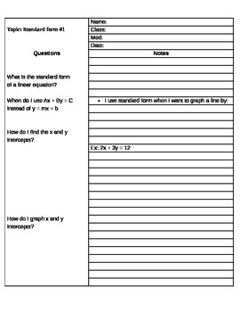 Preview of Standard Form Cornell Notes