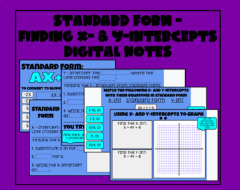 Preview of Standard Form - Finding X- and Y-Intercepts Digital Notes