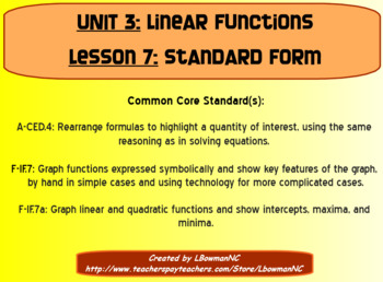 Preview of Standard Form-Linear Functions (Math 1)