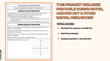 Preview of Standard Form of Linear Equations - PRINTABLE GUIDED NOTES