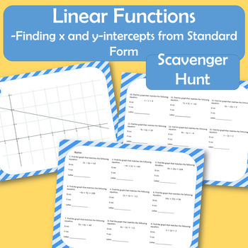Preview of Standard Form of Linear Functions - X and Y Intercept Scavenger Hunt (Set of 15)