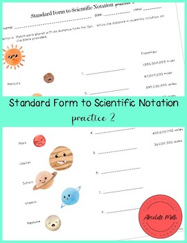 Preview of Standard Form to Scientific Notation Practice 2