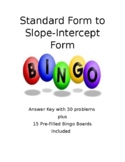 Standard Form to Slope-Intercept Form BINGO with 15 Pre-Fi