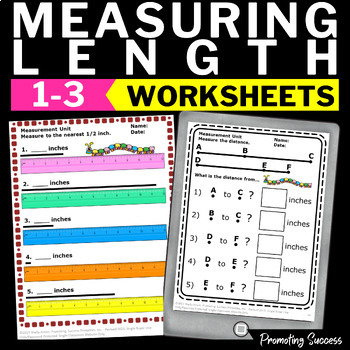 Preview of 2nd Grade Measurement Worksheets Measuring to the Nearest Half Quarter 1/4 Inch