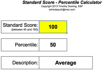 Preview of Standard Score - Percentile Calculator