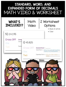 Preview of 5.NBT.3: Standard, Word, and Expanded Form of Decimals Math Video and Worksheet