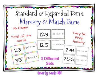 Preview of Standard and Expanded Form Memory and Match Math Game